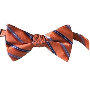 SADDLEBRED MENS‎ ORANGE BLUE STRIPE SILK BLEND STRIPED CLASSIC BOW TIE